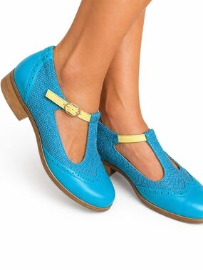 Julia Bo Turquoise & Yellow T‑Strap Mary Janes - 40/9-9.5